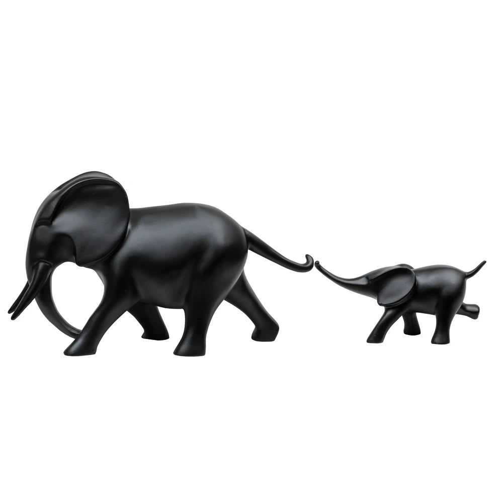 Mom and Baby Elephant Resin Animal Figurine, 24.4cm, Black