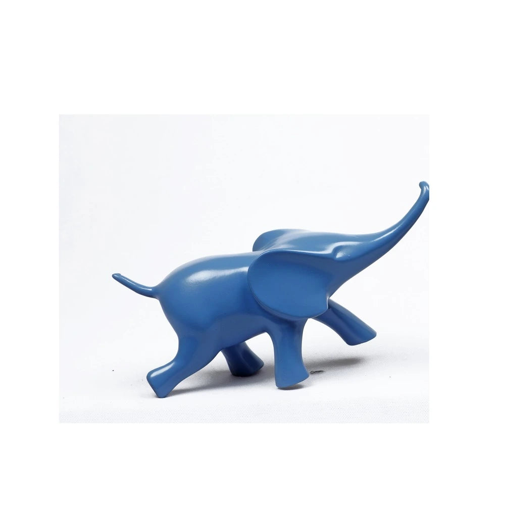 Mom and Baby Elephant Resin Animal Figurine, 24.4cm, Blue