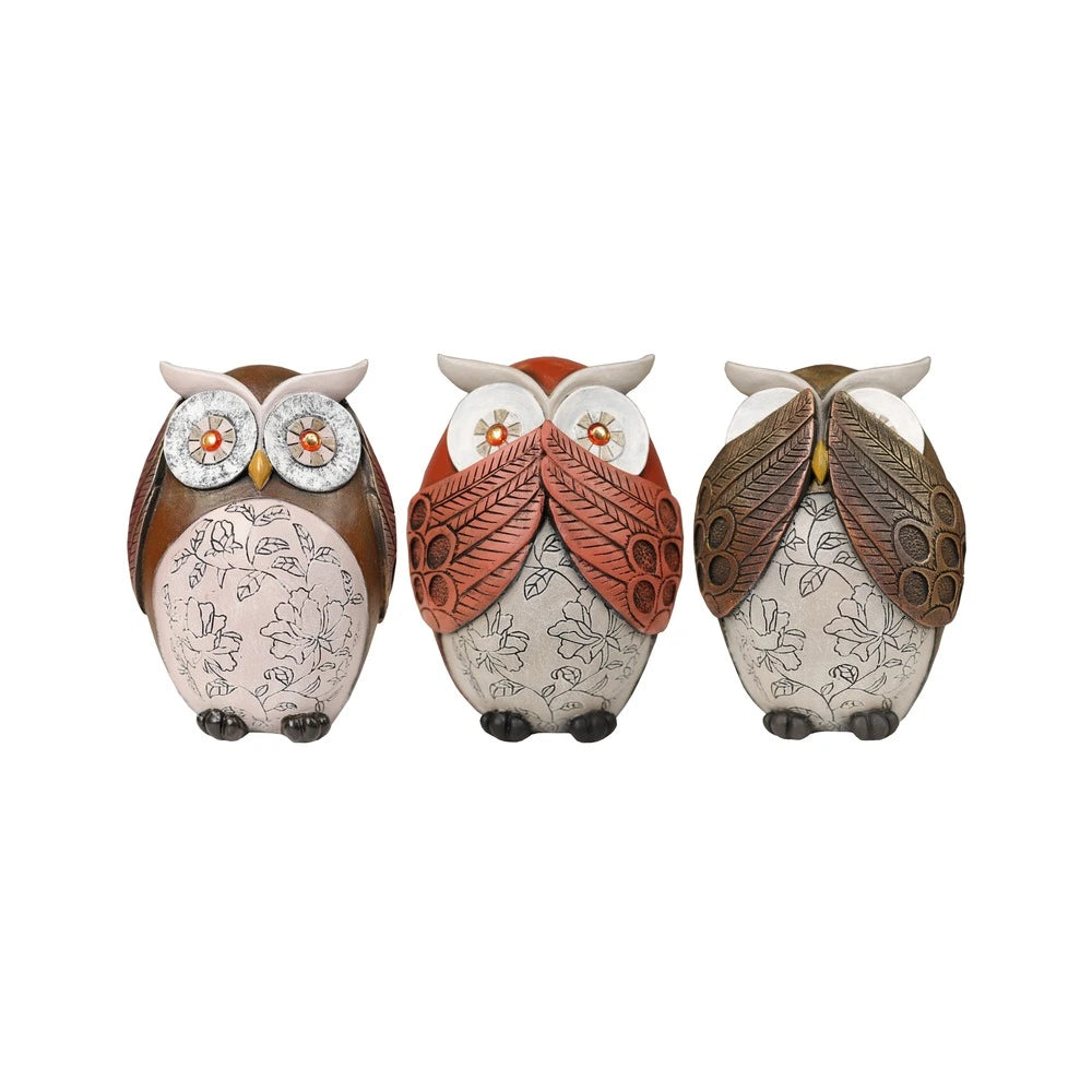 Owl Figurines Decor See No Evil, Hear No Evil, Speak No Evil Cute Owl Statue, 14.5cm, Multicolor (Set of 3)