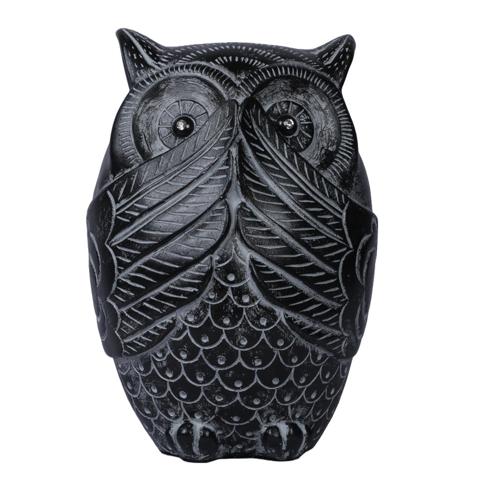 Owl Figurines Decor See No Evil, Hear No Evil, Speak No Evil Cute Owl Statue - Black, 14.5cm (Set of 3)