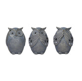 Owl Figurines Decor See No Evil, Hear No Evil, Speak No Evil Cute Owl Statue - Antique Grey, 14.5cm (Set of 3)