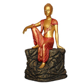 Stone Base Buddha Decorative Showpiece – Gold & Red