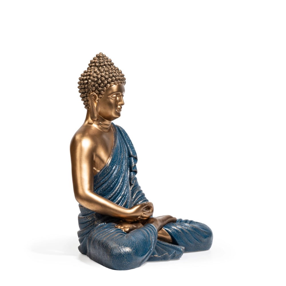 Ashnam Meditative Buddha 15 Inch Decorative Showpiece – Gold & Blue