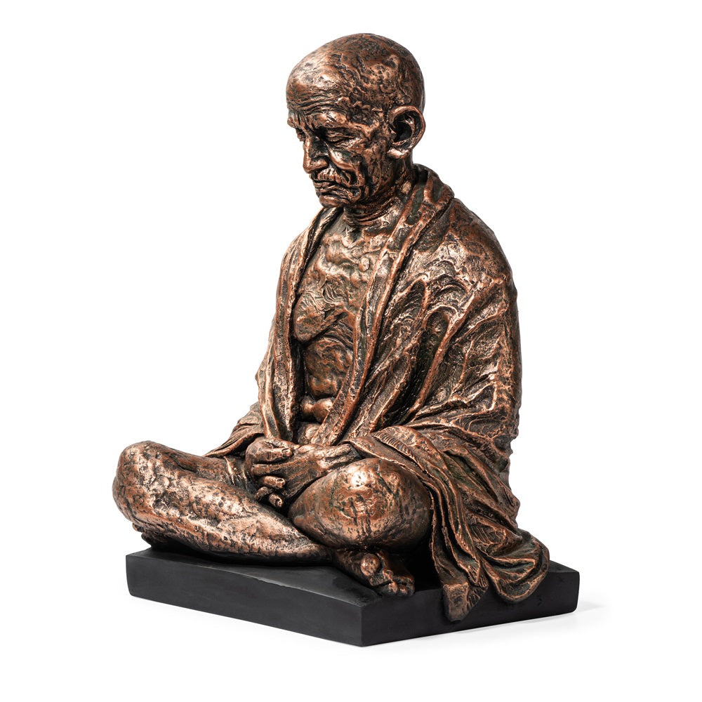 Ashnam Serene Seated Cross Legged Gandhi Statue - Copper, 32cm