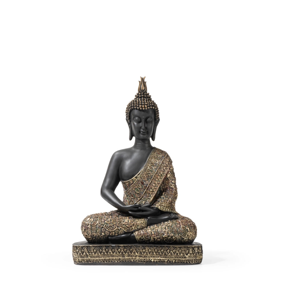 Ashnam Meditative Buddha Sitting on Base – Black & Gold