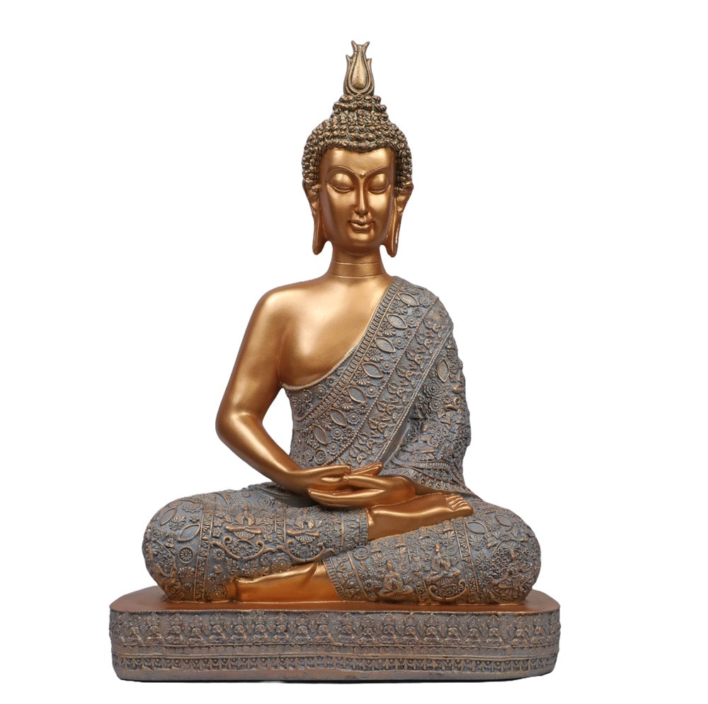 Ashnam Meditative Buddha Sitting on Base - Gold & Grey, 42cm