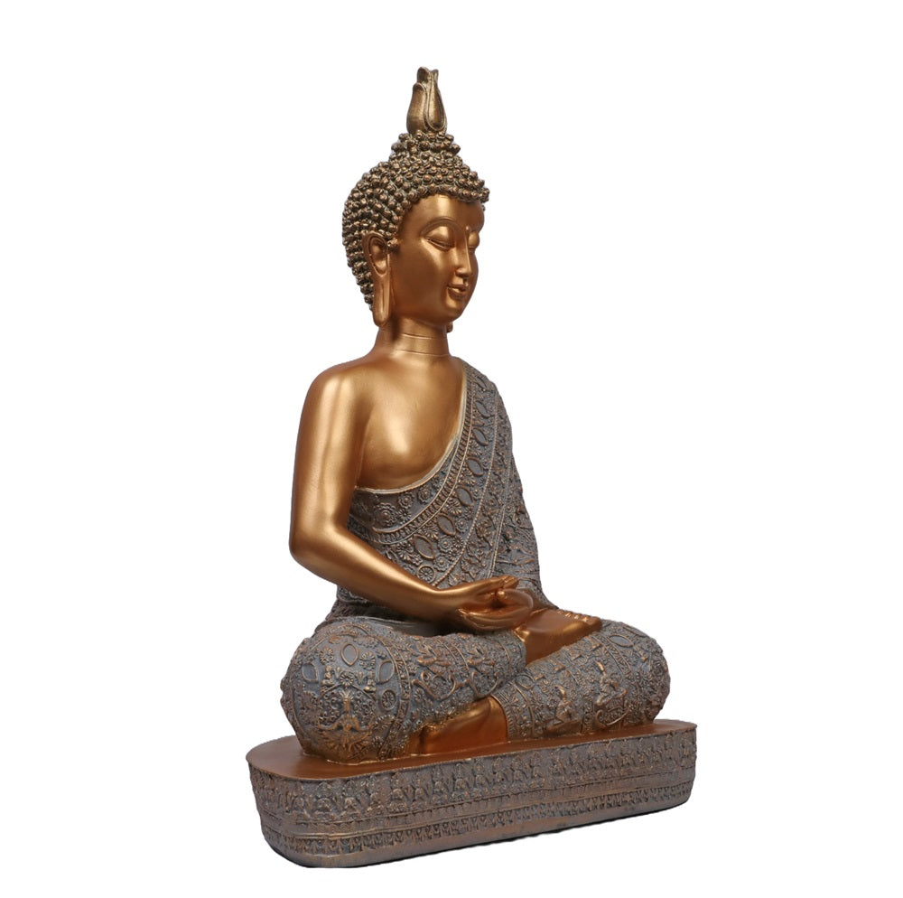 Ashnam Meditative Buddha Sitting on Base - Gold & Grey, 42cm