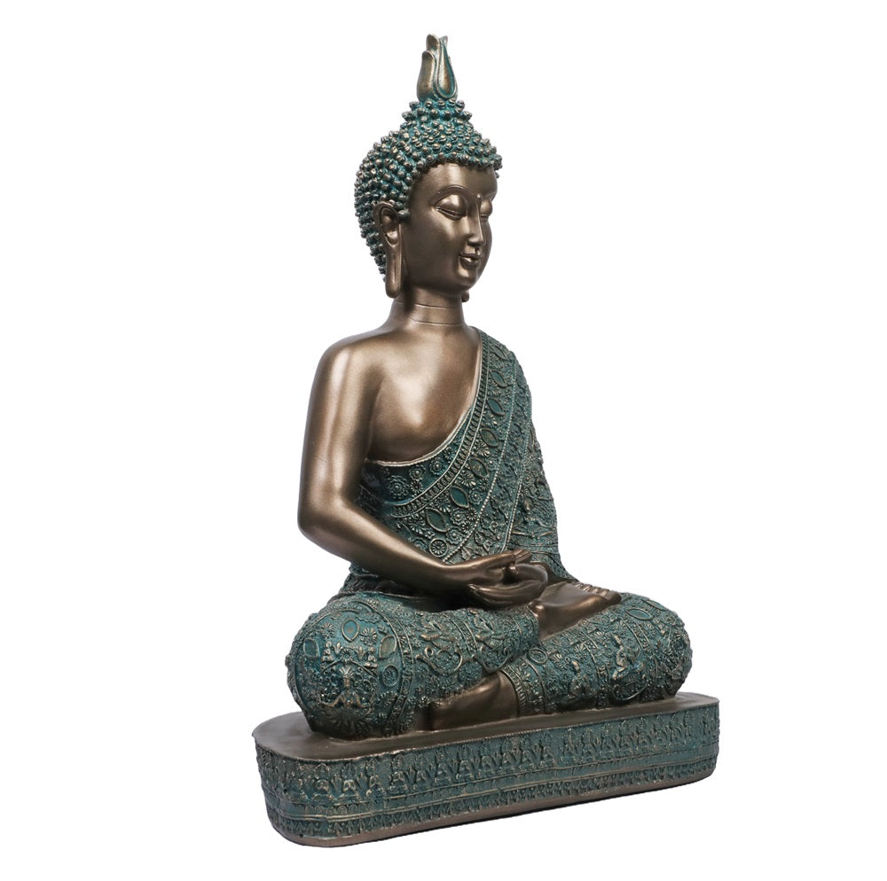 Ashnam Meditative Buddha Sitting on Base - Green & Bronze, 42cm