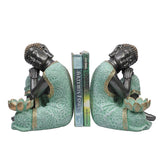 Ashnam Resting Buddha Bookend - Left Side & Right Side, Set of Two - Black & Pista, 23cm