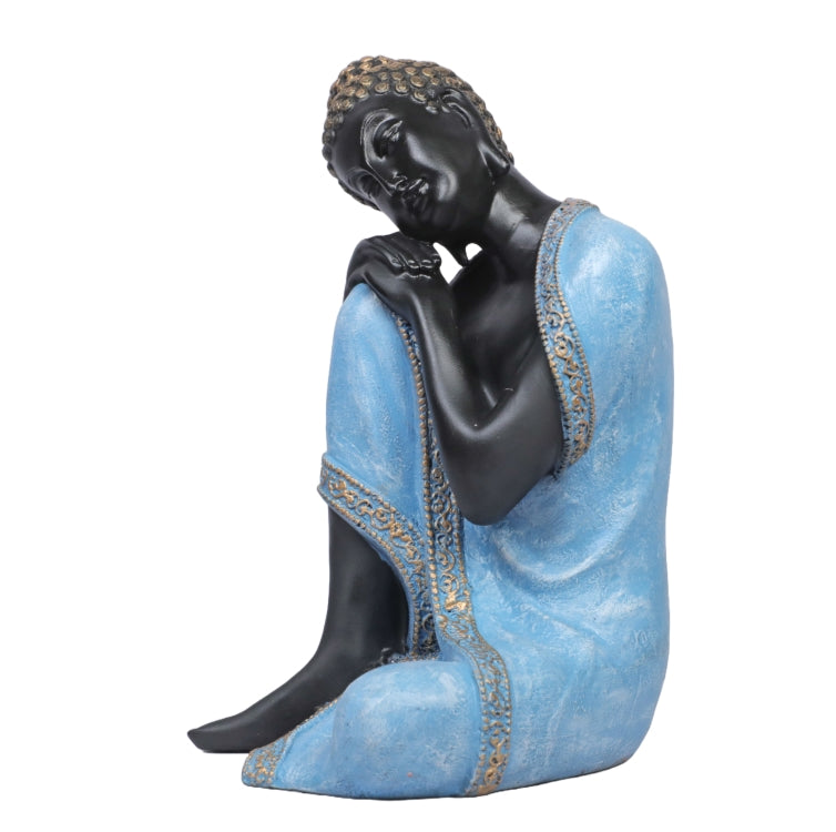Resting Buddha Decorative Showpiece - Sky Blue & Black, 22cm