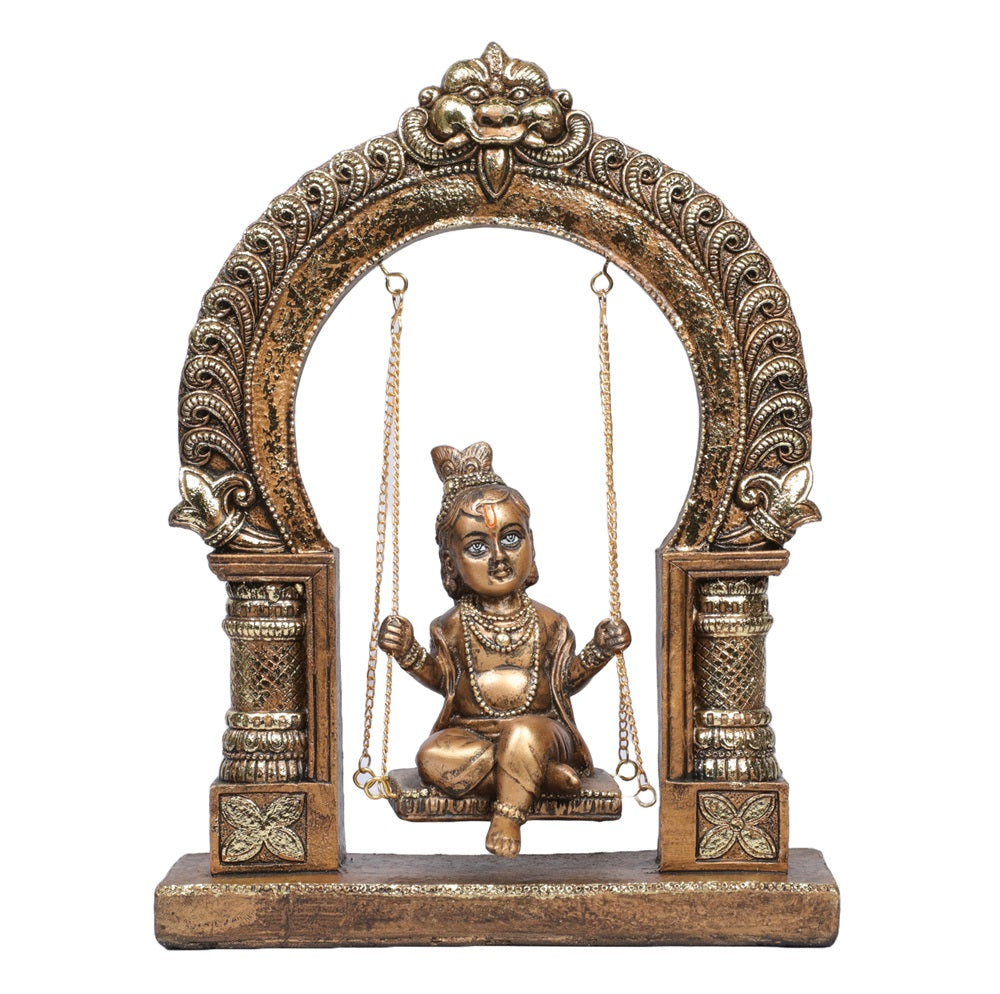 Ashnam Divine Krishna on Swing - Gold, 24cm