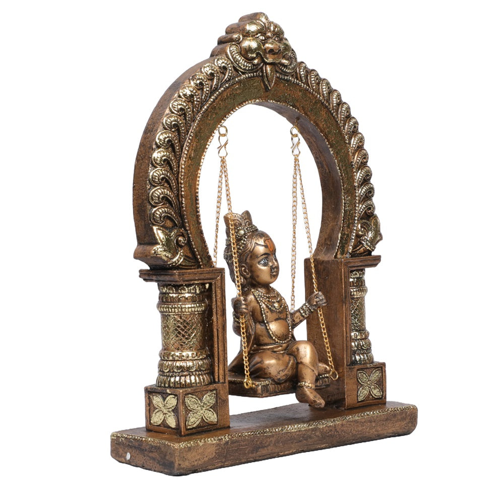 Ashnam Divine Krishna on Swing - Gold, 24cm