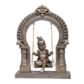 Ashnam Divine Krishna on Swing - Bronze, 24cm