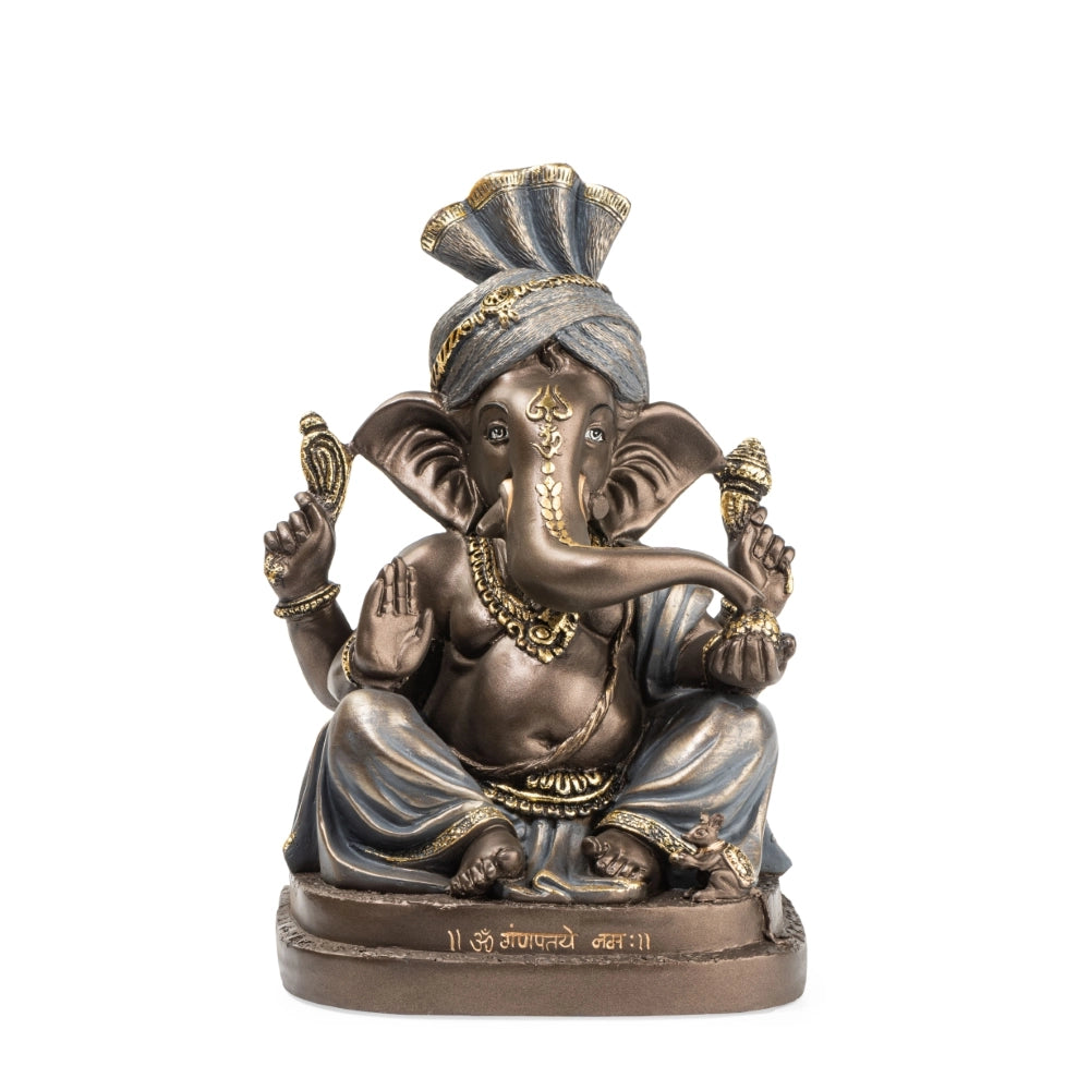 Pheta Ganesha Statue Decorative Showpiece – Bronze & Grey