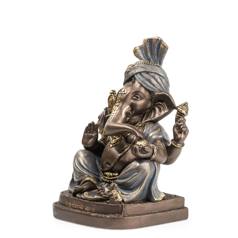 Pheta Ganesha Statue Decorative Showpiece – Bronze & Grey