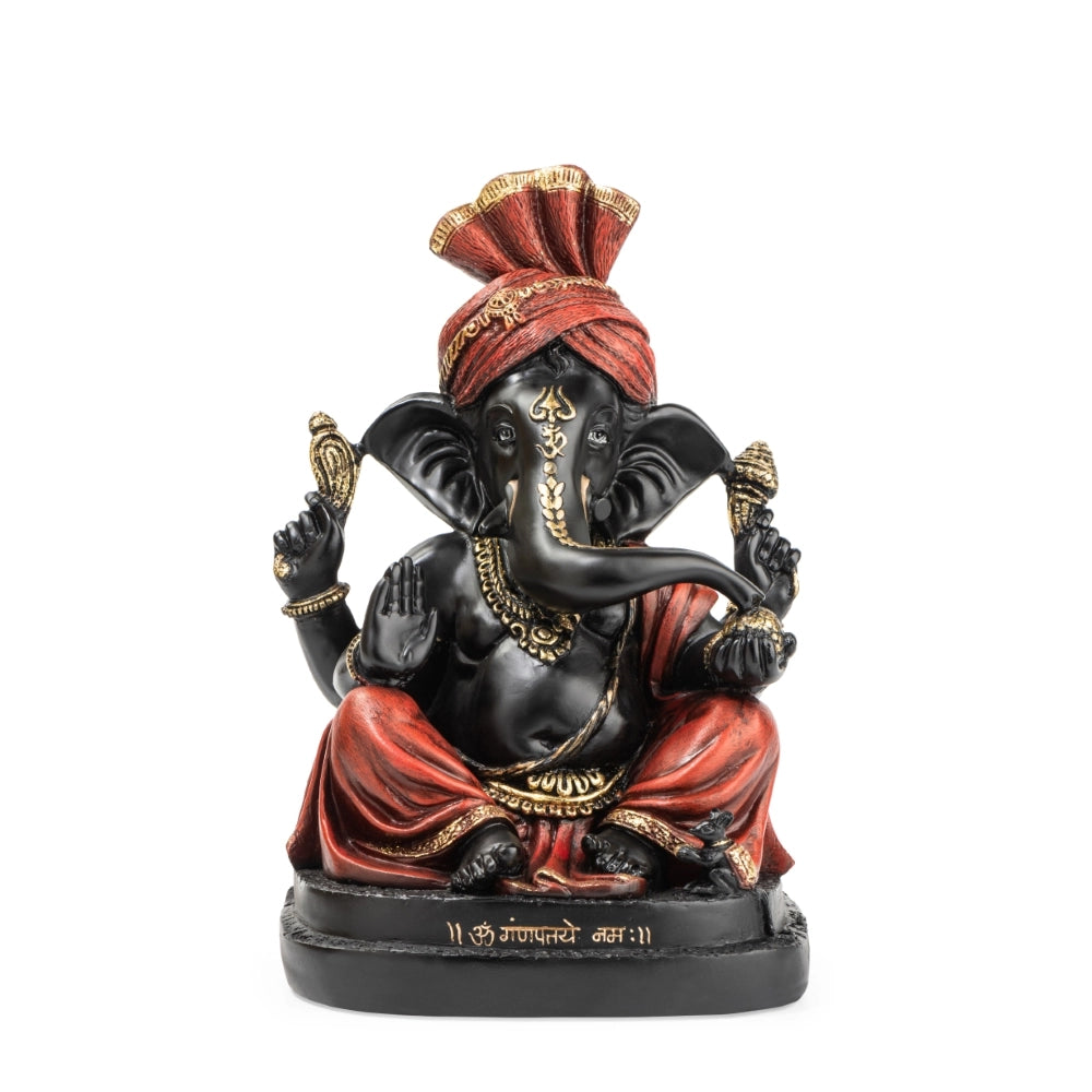 Pheta Ganesha Statue Decorative Showpiece – Black & Red