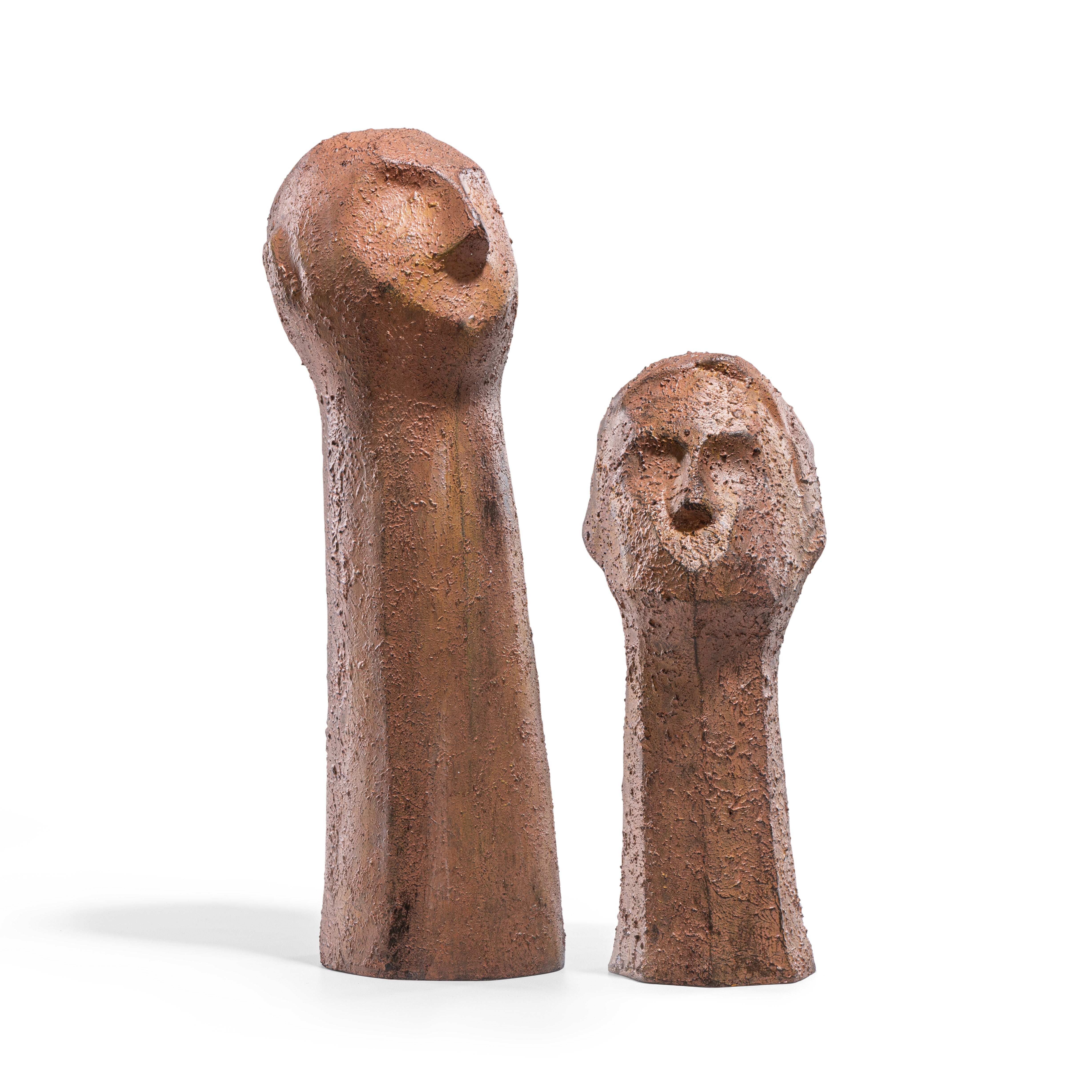 Ashnam Abstract Couple Head Figurine - Rust Terracotta, 36cm