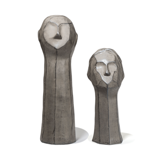 Ashnam Abstract Couple Head Figurine - Cement Grey, 36cm
