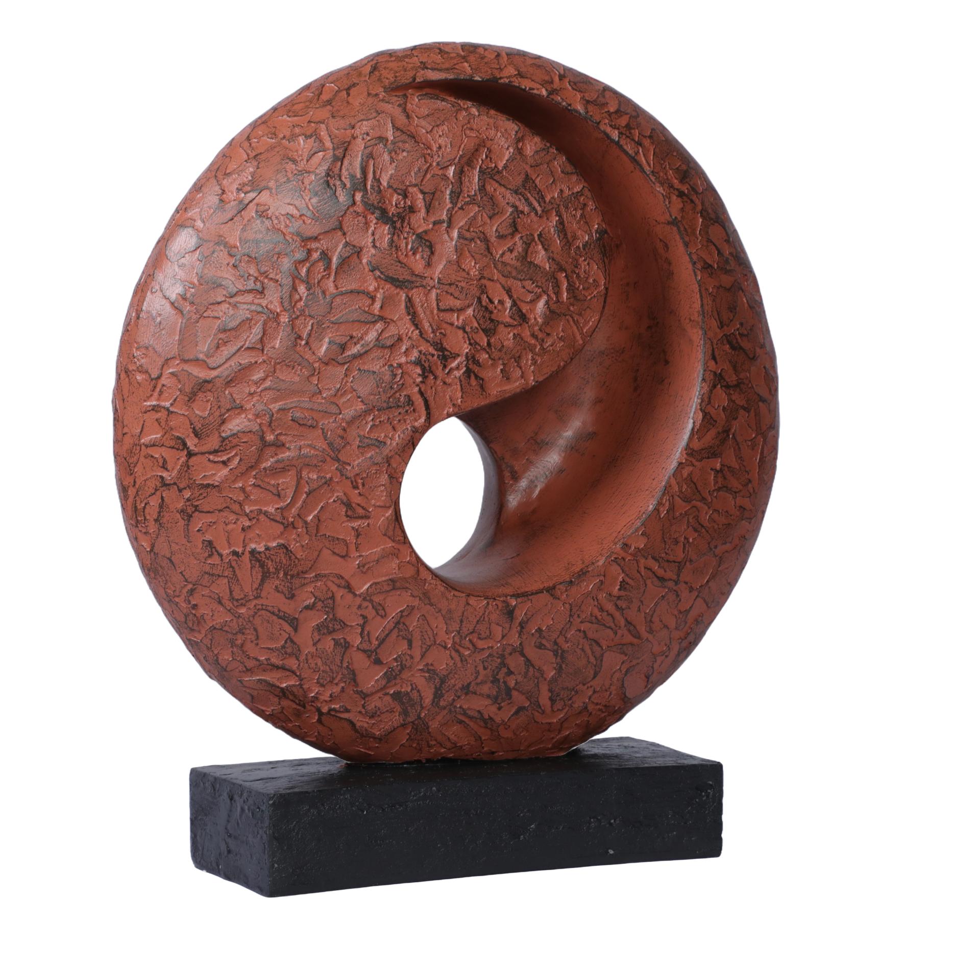 Ashnam Half YinYang Sculpture with Central Void - Terracotta, 28 Cm