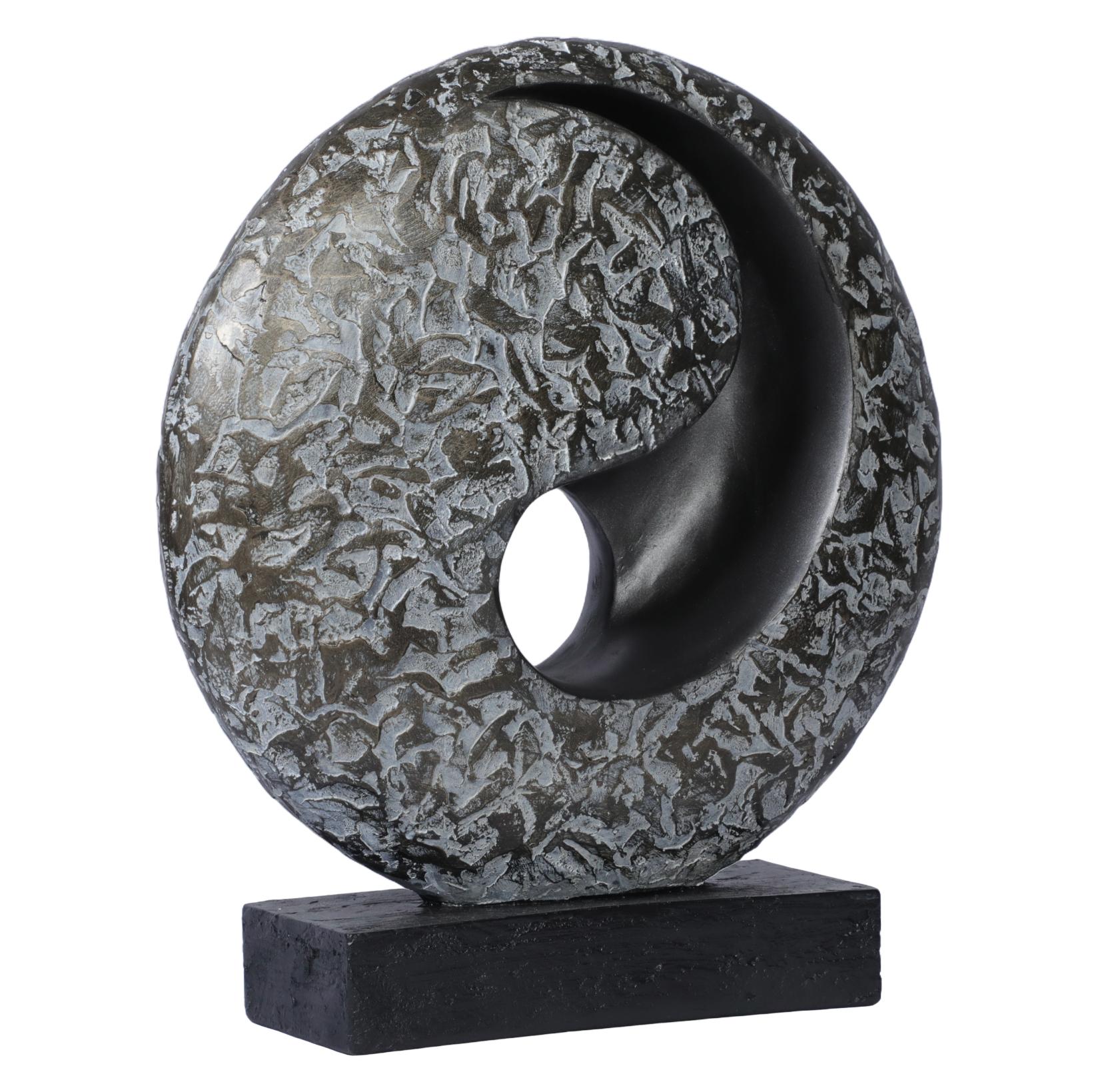 Ashnam Half YinYang Sculpture with Central Void - Silver Pearl, 28 Cm