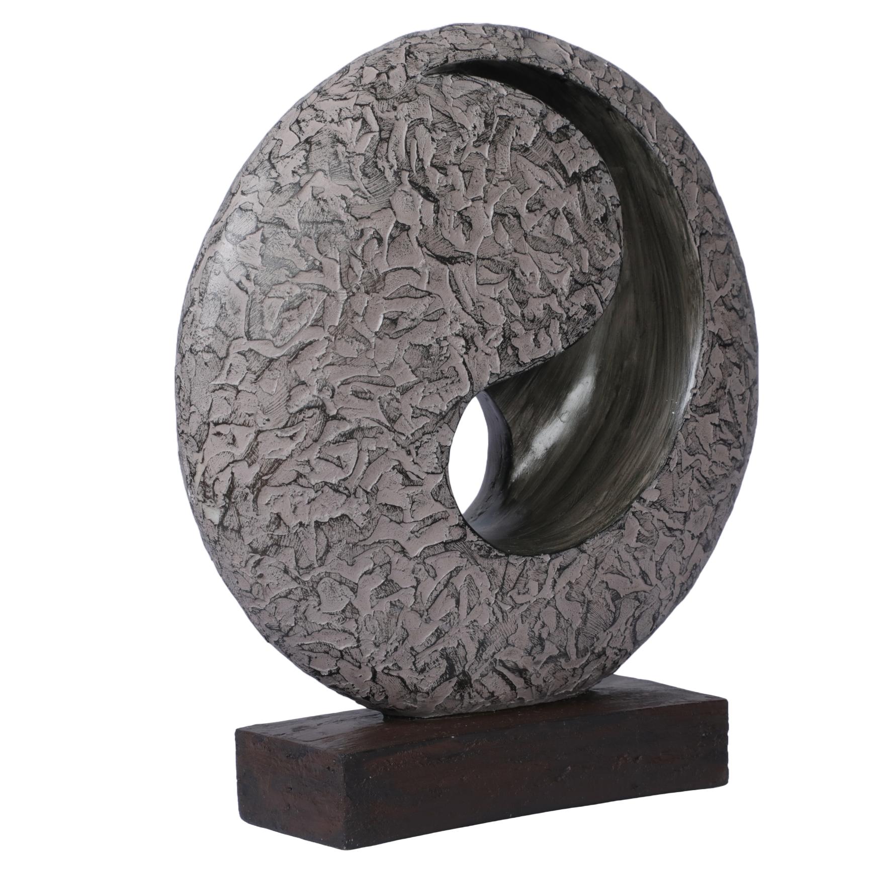 Ashnam Half YinYang Sculpture with Central Void - Rust Iron, 28 Cm