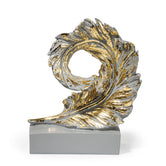 Ashnam Curled Feather Figurine - Grey & Gold