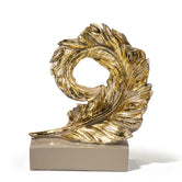 Ashnam Curled Feather Figurine -Ash Grey & Gold