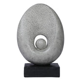 Ashnam Oval-Shaped Sculpture with Central Circle & Space - Silver Pearl, 28 Cm