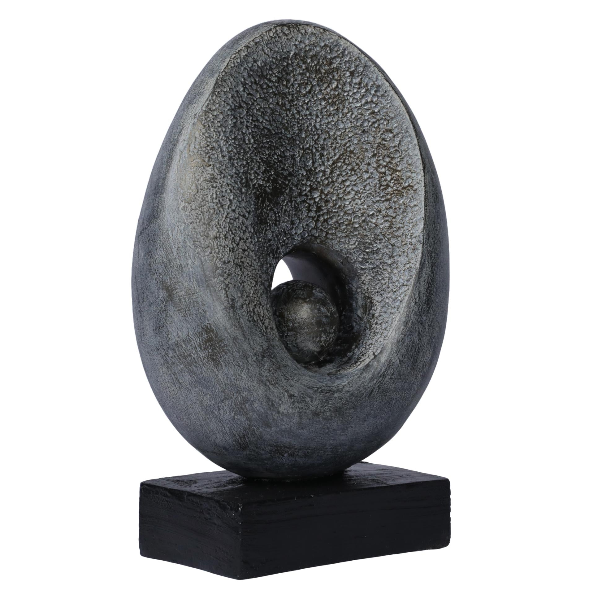 Ashnam Oval-Shaped Sculpture with Central Circle & Space - Rust Iron, 28 Cm