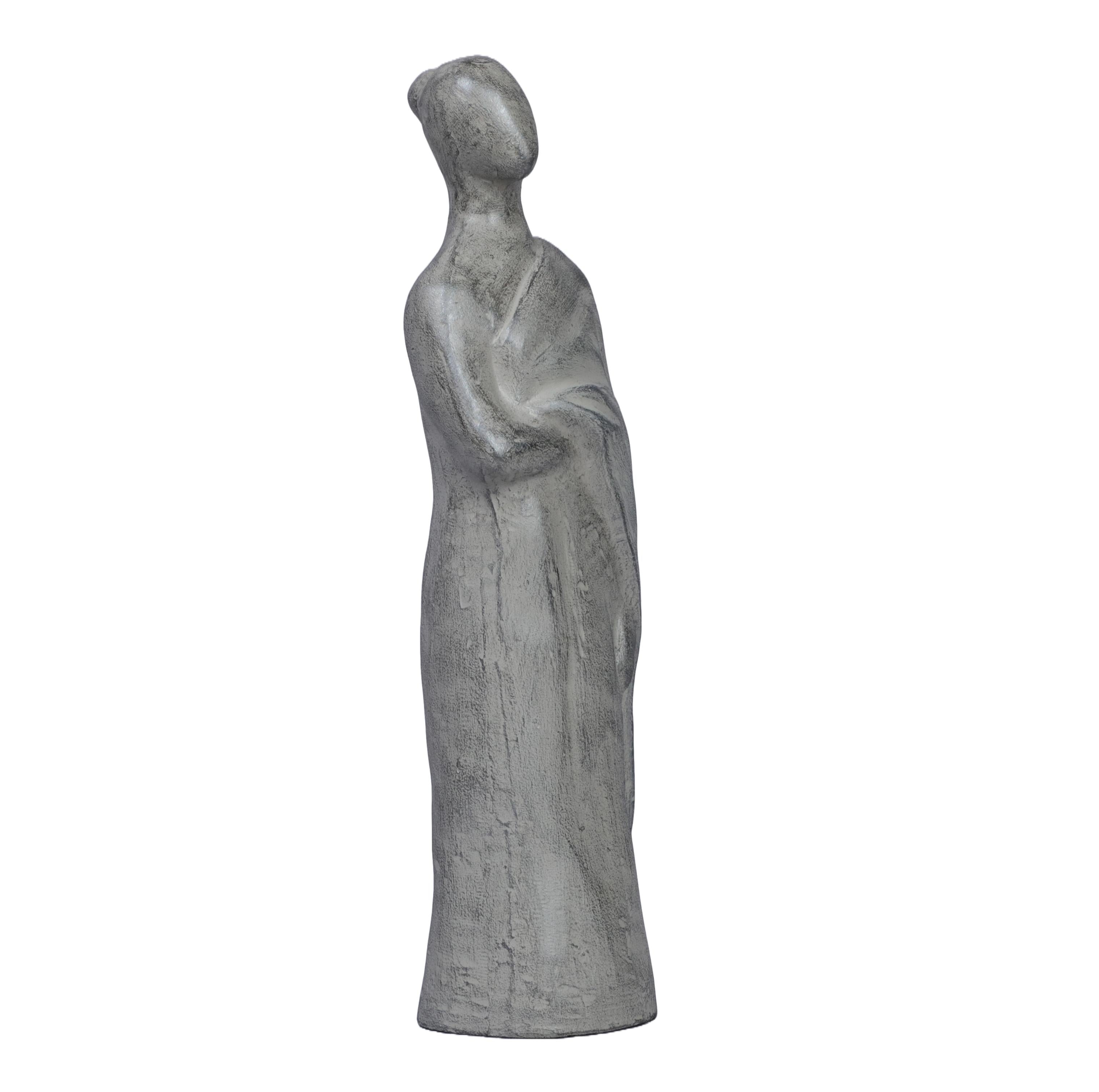 Ashnam Empowered Pose Abstract Human Showpiece - Silver Pearl, 30 Cm