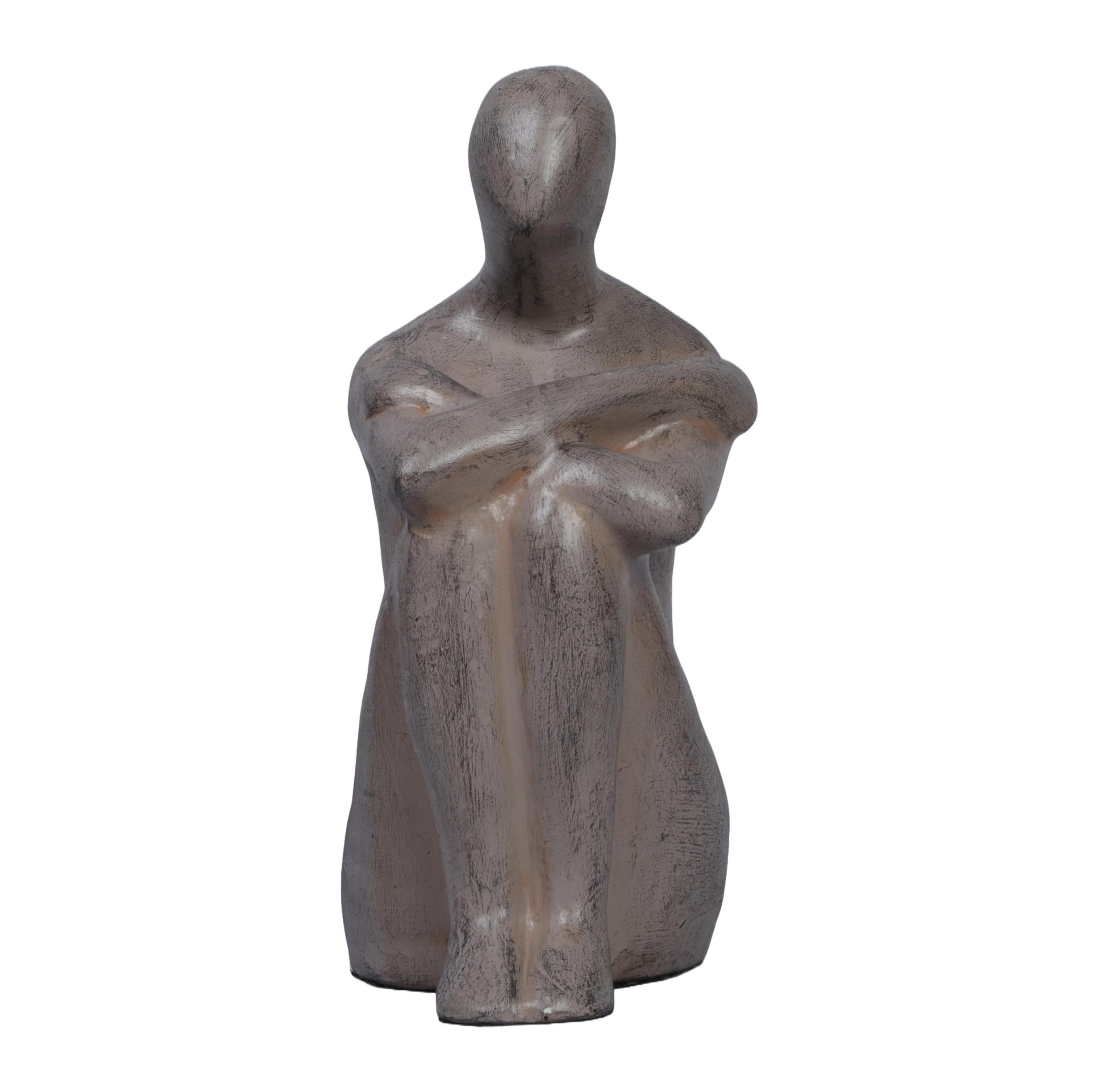 Ashnam Reflective Seated Pose Abstract Human Showpiece - Rust Iron, 21 Cm