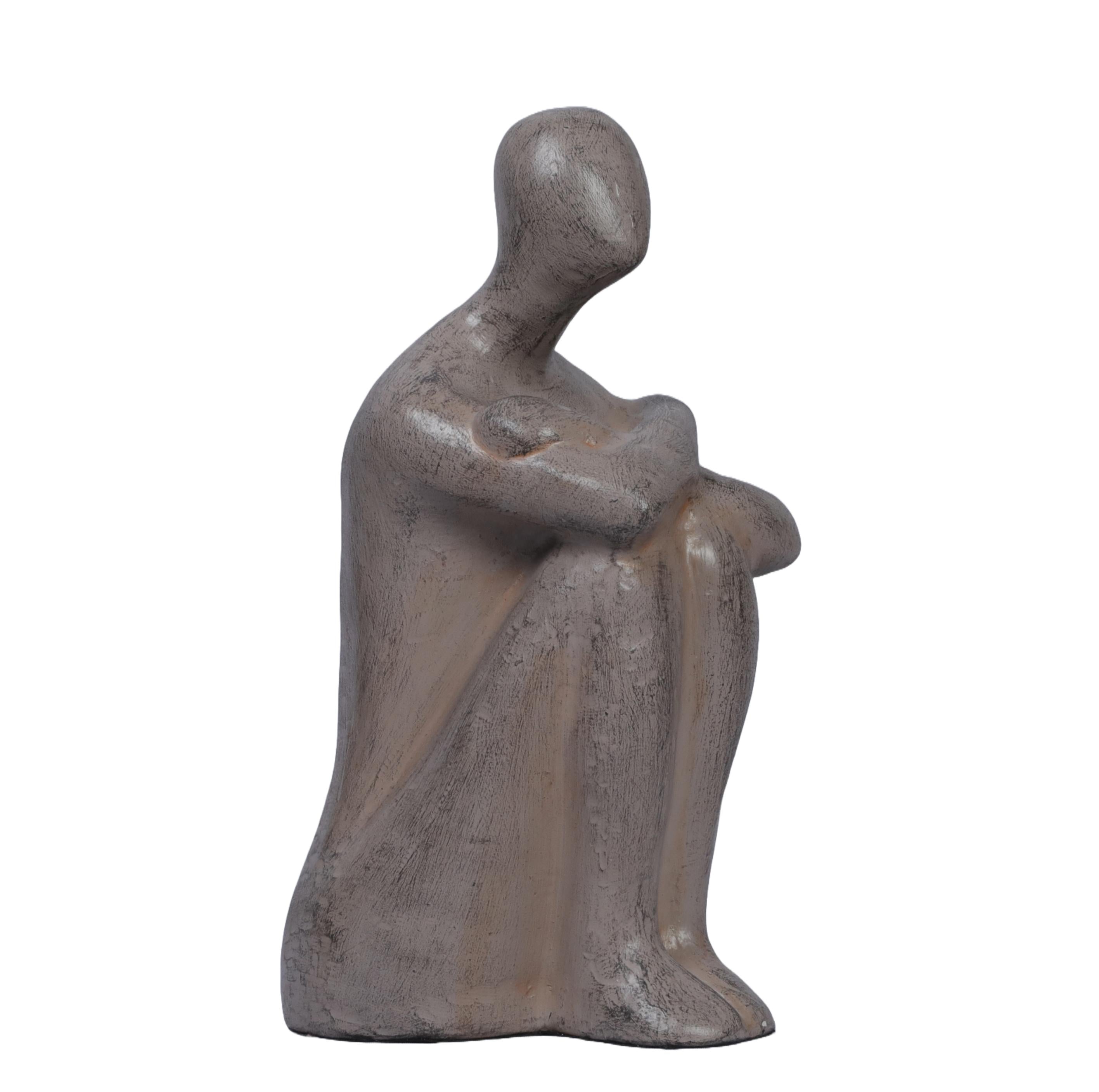 Ashnam Reflective Seated Pose Abstract Human Showpiece - Rust Iron, 21 Cm