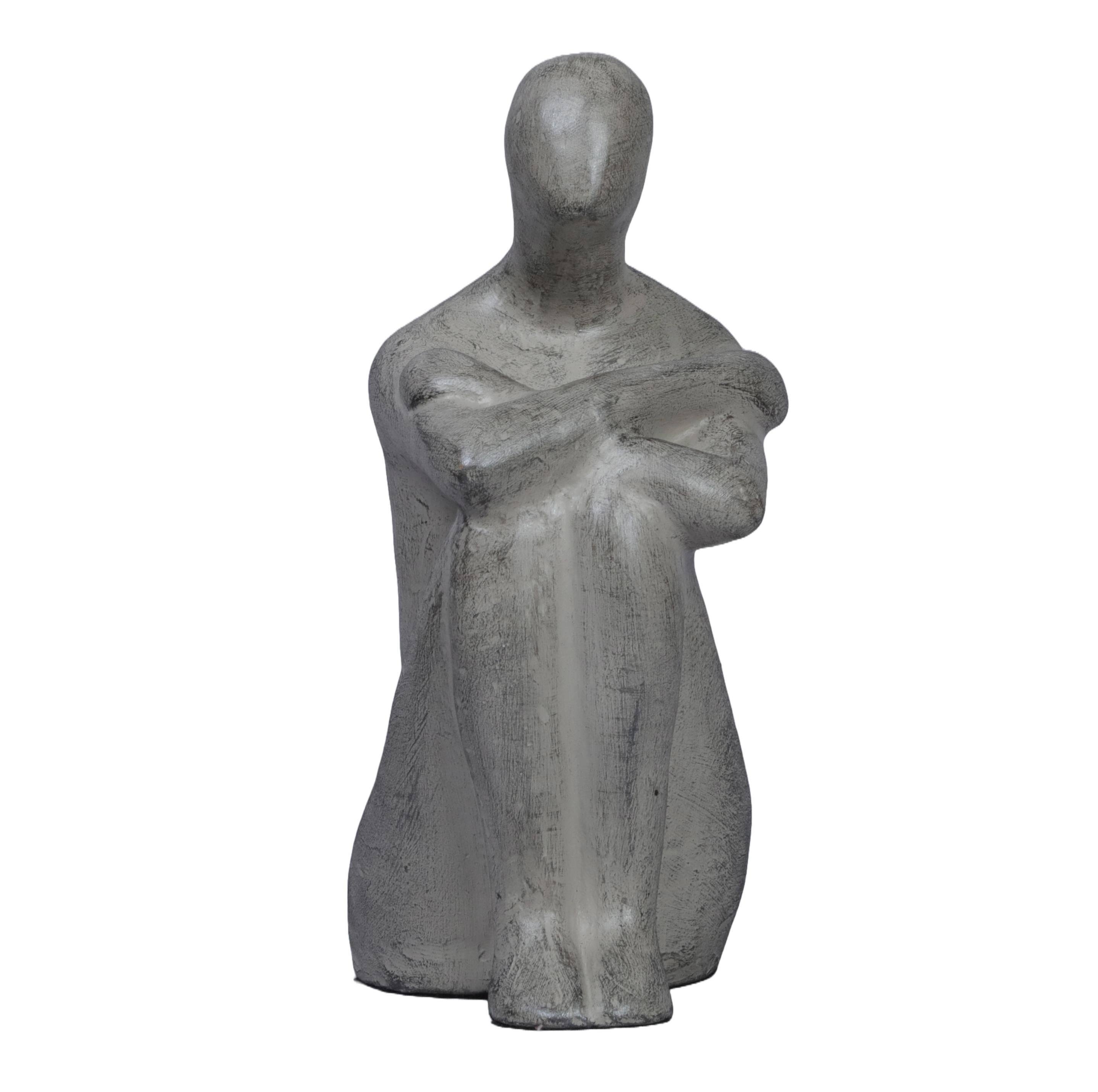 Ashnam Reflective Seated Pose Abstract Human Showpiece - Silver Pearl, 21 Cm