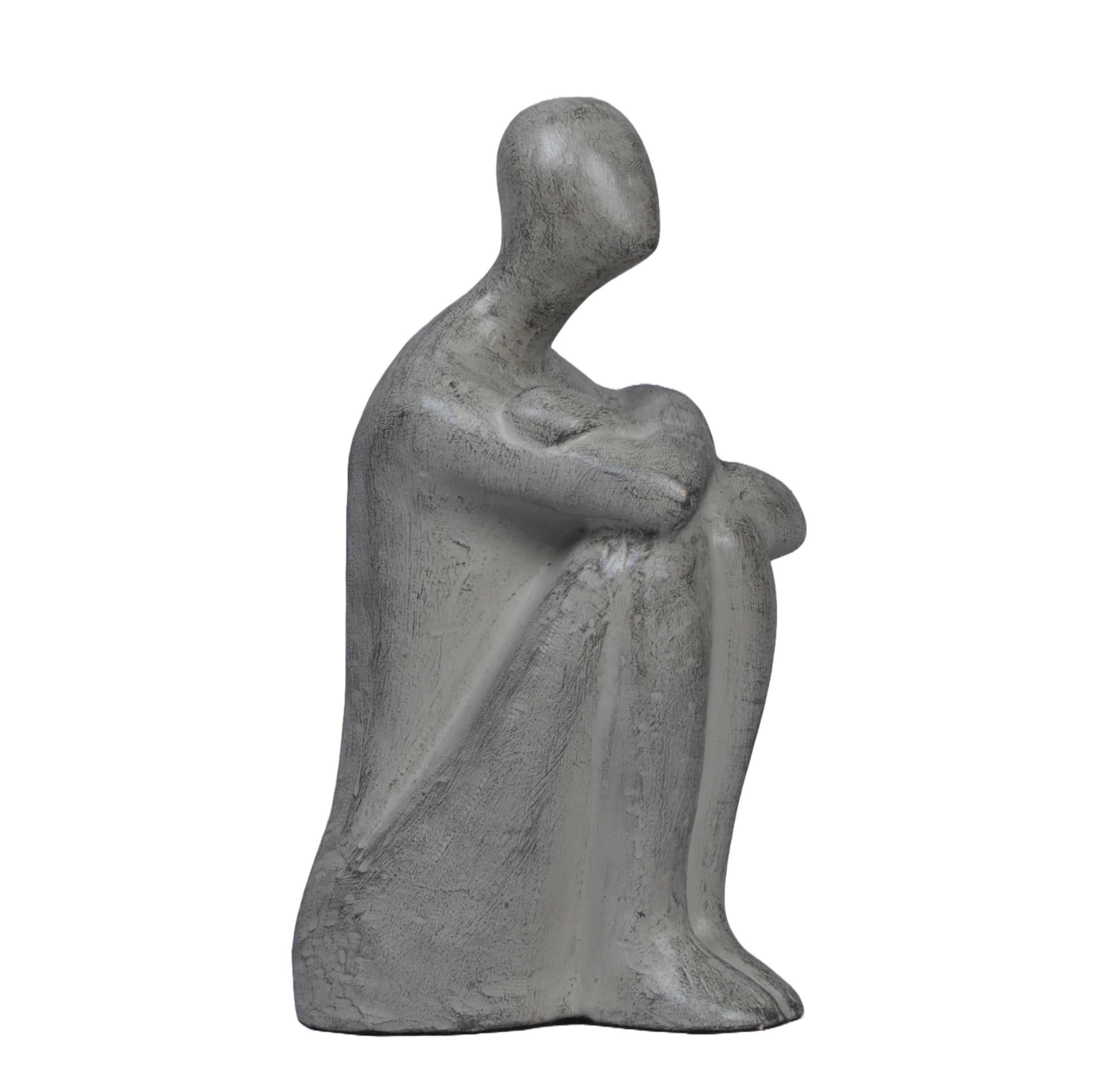 Ashnam Reflective Seated Pose Abstract Human Showpiece - Silver Pearl, 21 Cm