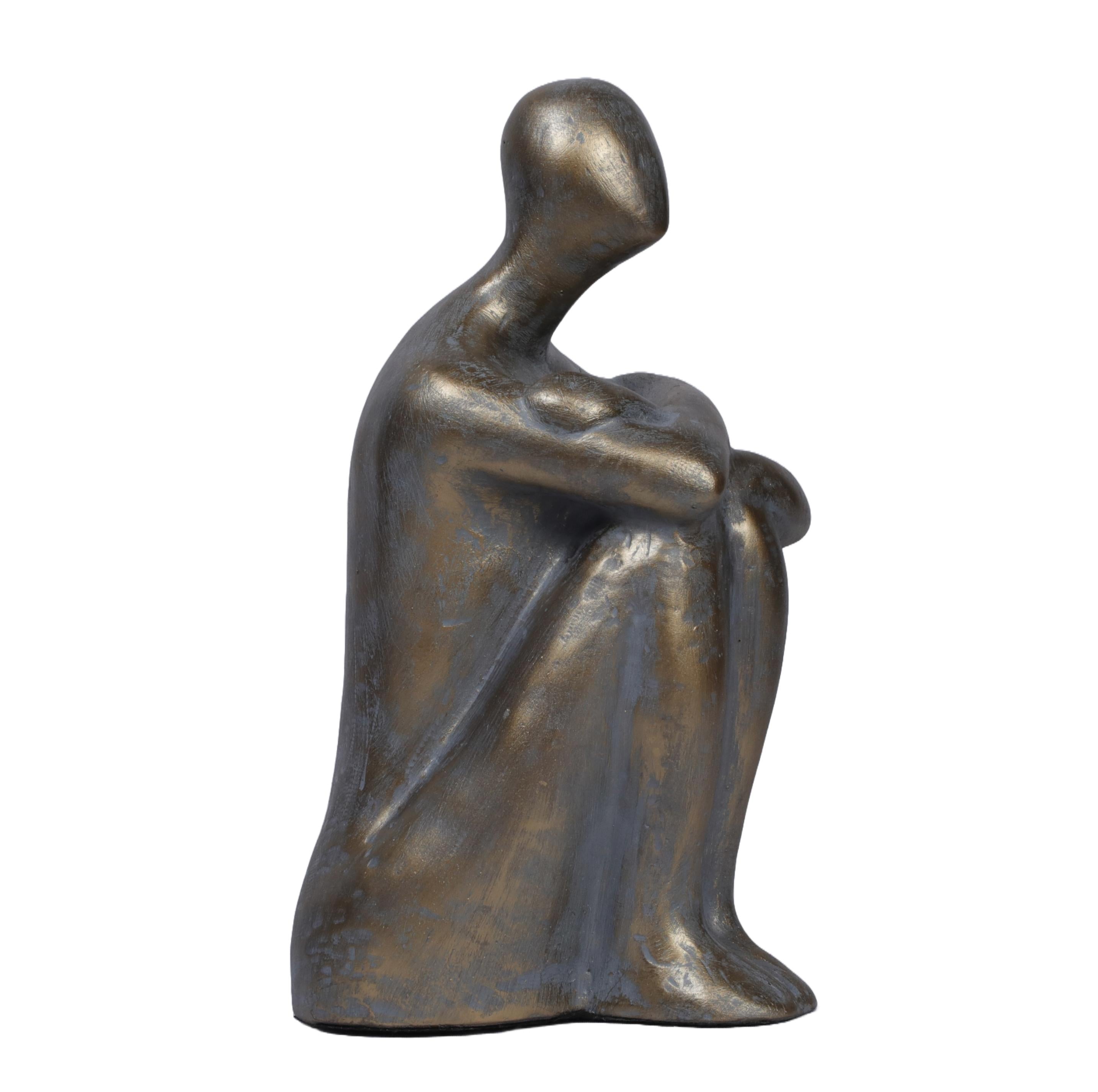 Ashnam Reflective Seated Pose Abstract Human Showpiece - Antique Gold, 21 Cm