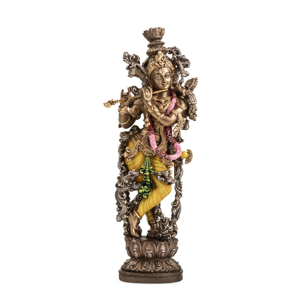 Ashnam Divine Melodies Krishna Playing Flute Figurine - Gold & Yellow, 37cm