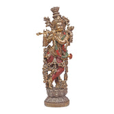 Ashnam Divine Melodies Krishna Playing Flute Figurine - Gold & Red, 37cm