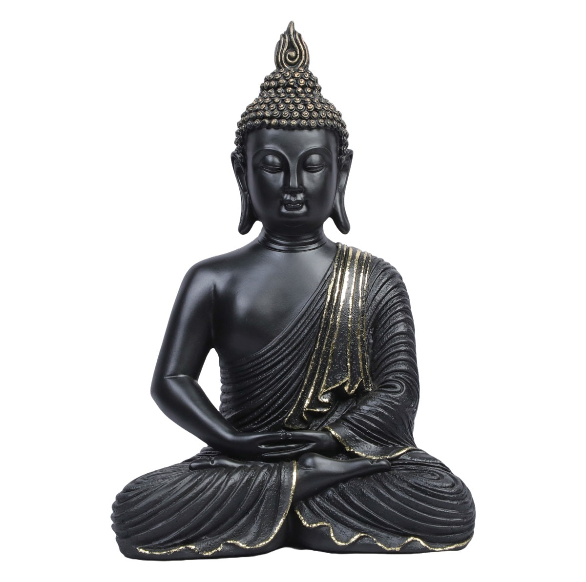 Ashnam Meditating Buddha with Hands Resting on Lap - Black, 26.5cm