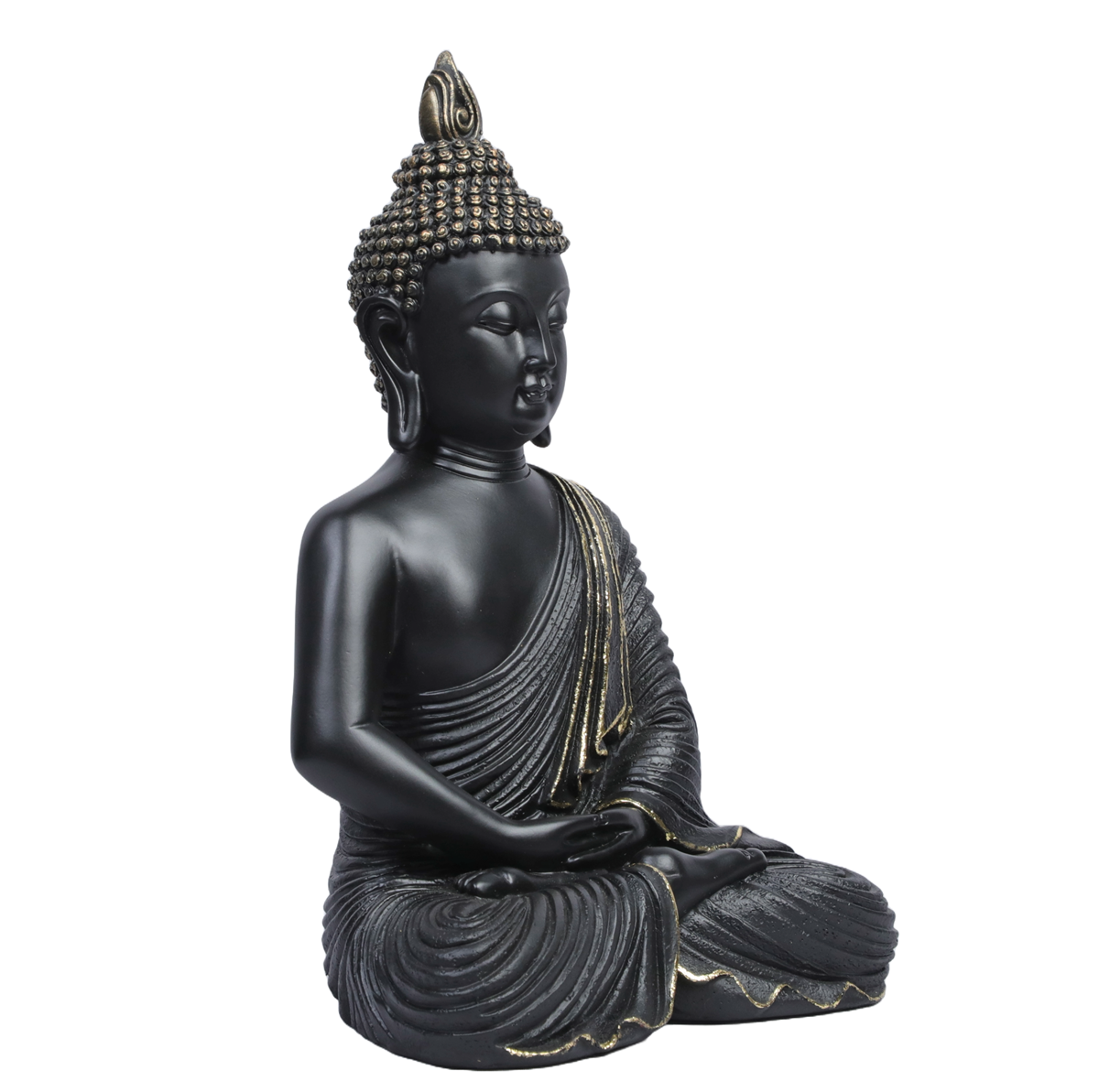 Ashnam Meditating Buddha with Hands Resting on Lap - Black, 26.5cm