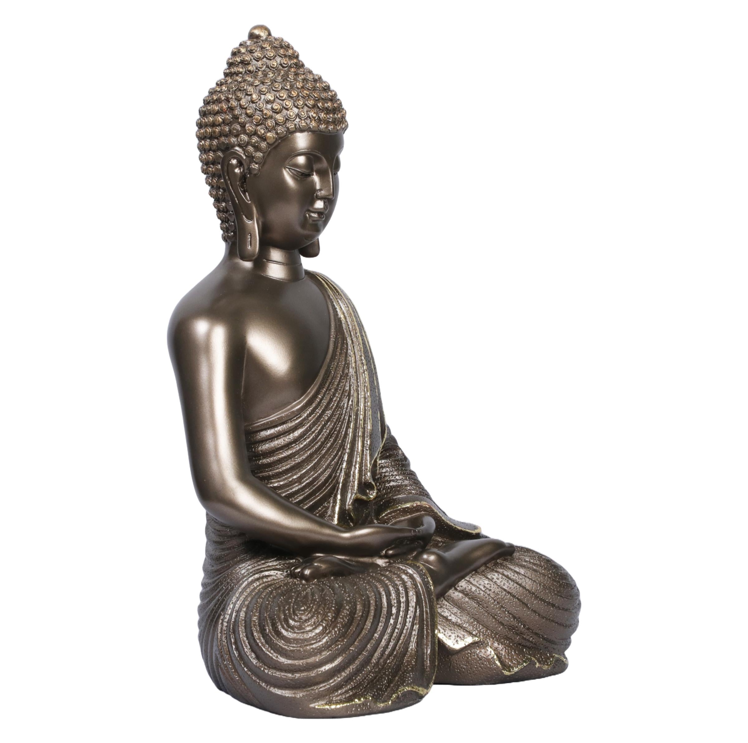 Ashnam Meditating Buddha with Hands Resting on Lap - Bronze, 27 Cm