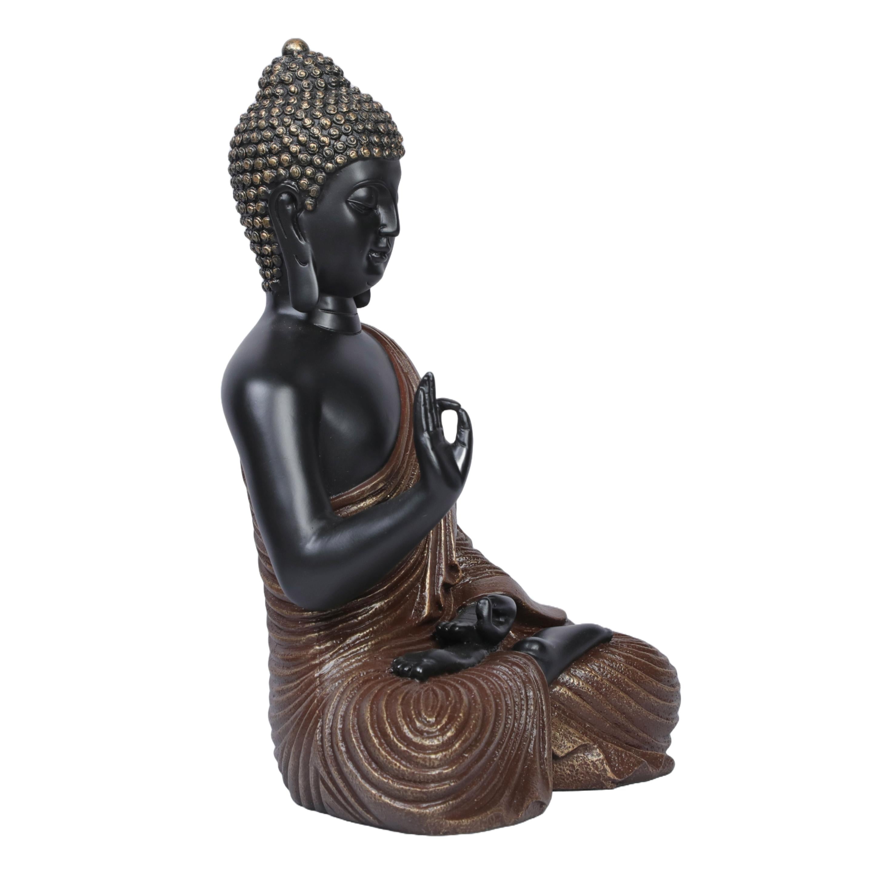 Ashnam Blessing Buddha Statue in Gyana Mudra With Hand Raised - Black Brown, 27 Cm