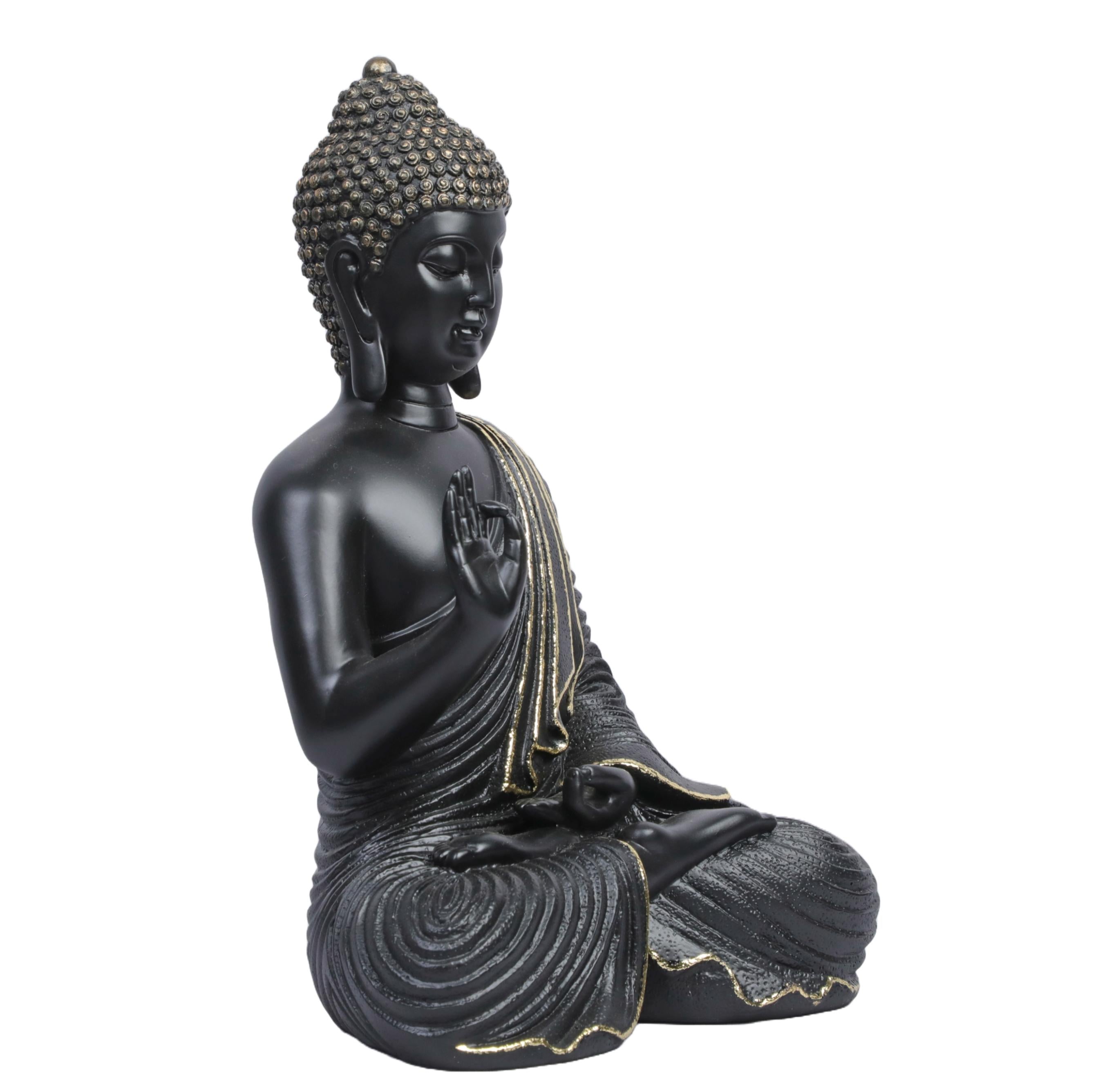 Ashnam Blessing Buddha Statue in Gyana Mudra With Hand Raised - Black, 27 Cm