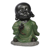 Ashnam Baby Monk Statue Sharing Divine Blessings - Black Green, 32 Cm