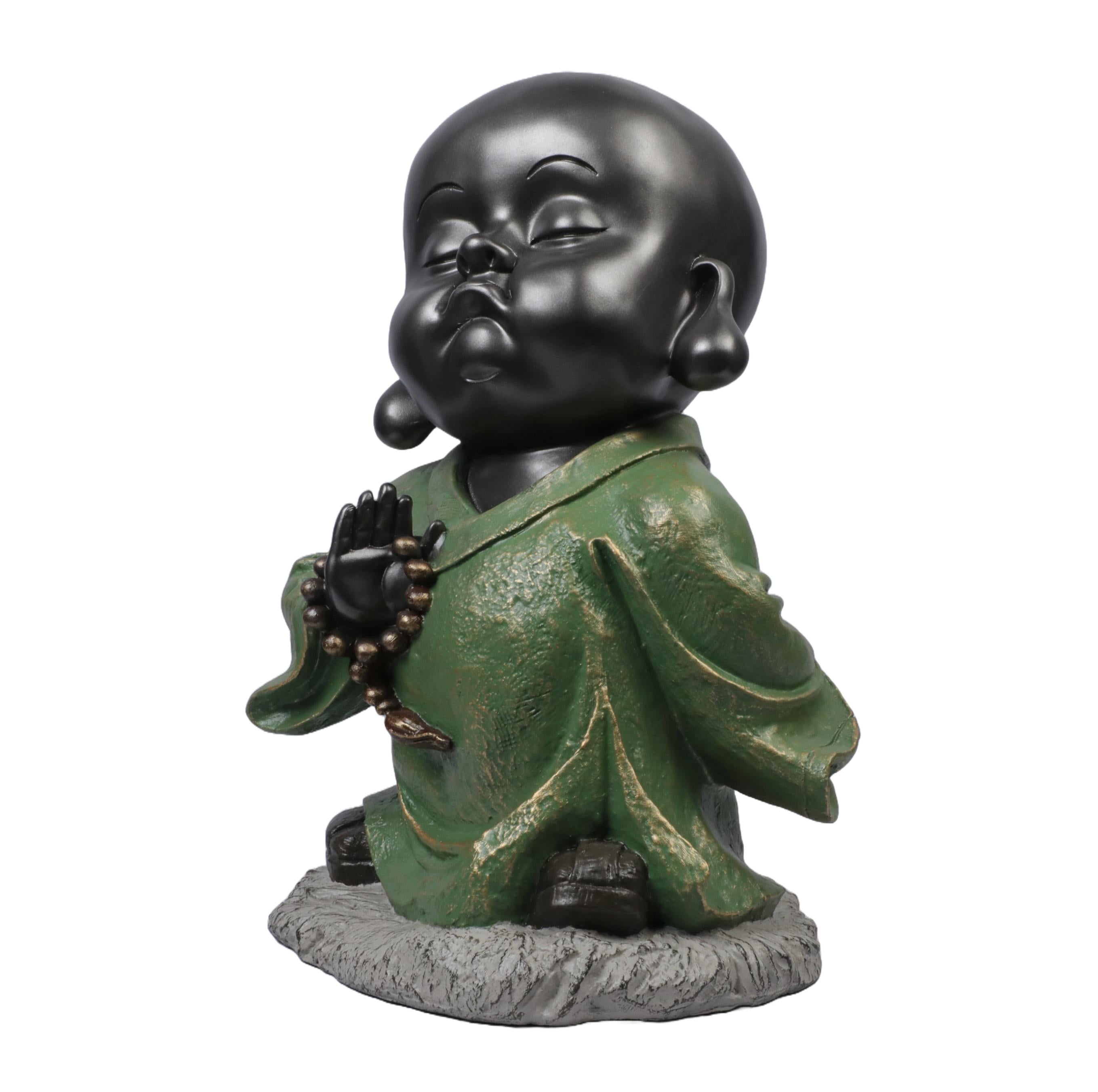 Ashnam Baby Monk Statue Sharing Divine Blessings - Black Green, 32 Cm