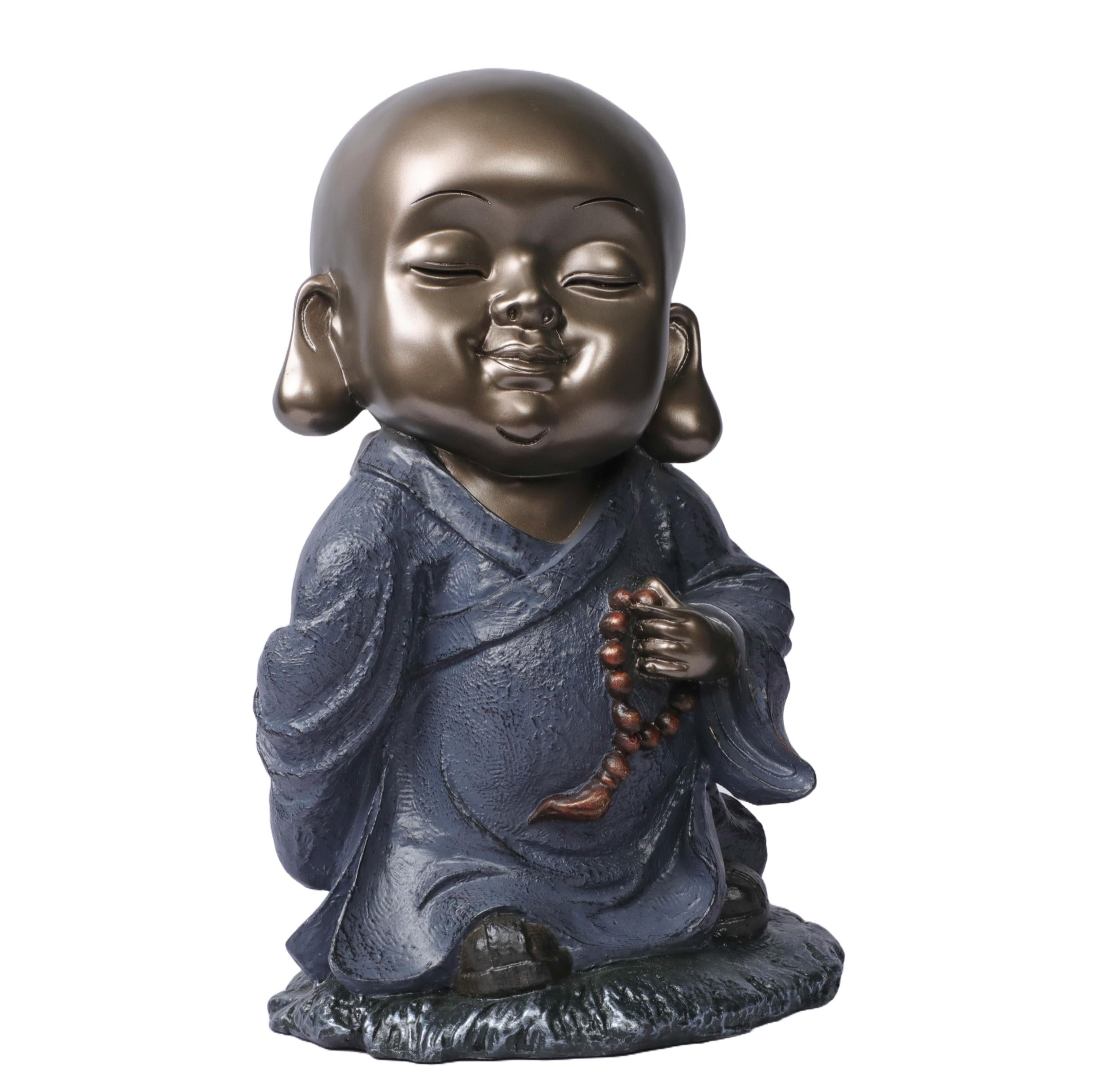 Ashnam Little Guardian of Tranquility: Baby Monk Statue Adorning Pearls, 32 Cm