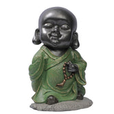 Ashnam Little Guardian of Tranquility: Baby Monk Statue Adorning Pearls - Black Green, 32 Cm