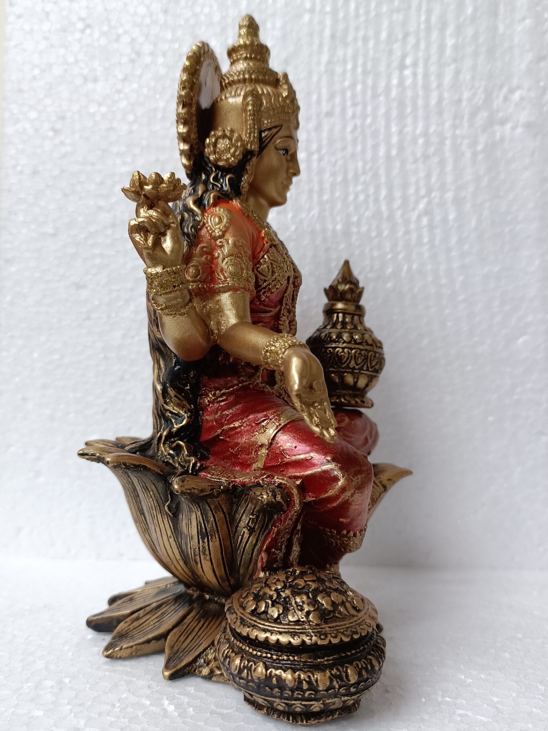 Goddess Laxmi Idol Sitting on Lotus Decorative Showpiece – Multicolor
